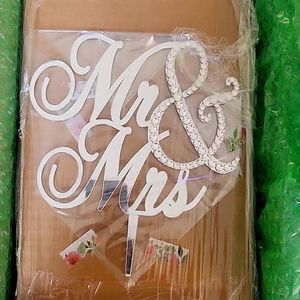 Mr. & Mrs. Silver and diamond cake topper